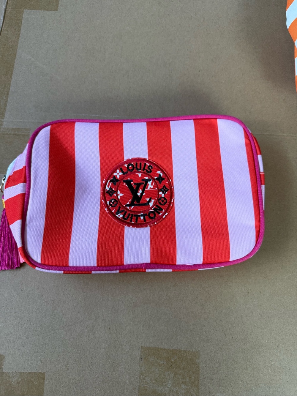 Red Striped Cosmetic Pouch with Tassel